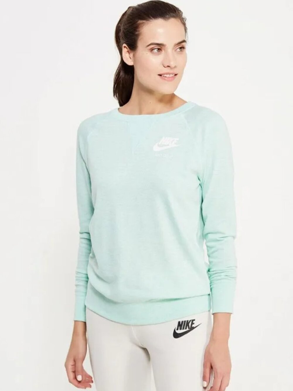 Nike Sportswear Womens Green Heather Gym Long-Sleeve Crew Pullover Sweatshirt 1X